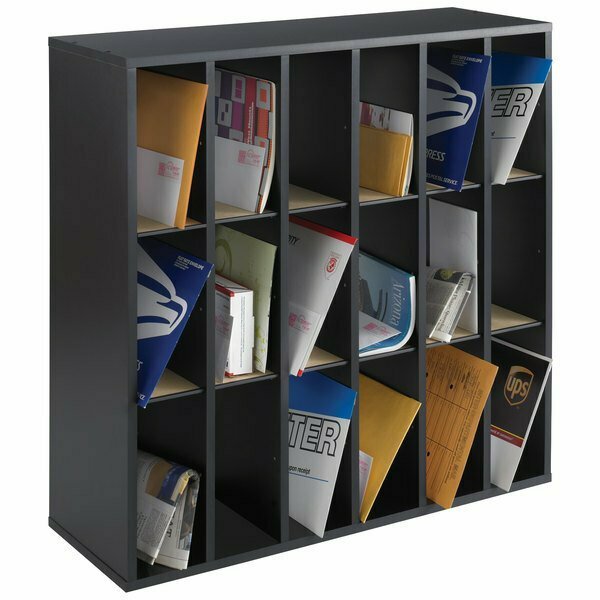 Safco 7765BL Black 18-Section Adjustable Wood Mail Sorter - 33 3/4'' x 12'' x 32 3/4'' 5477765BL